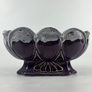 Vintage USA 175 pedestal planter vase purple drip glaze ceramic 10in midcentury
